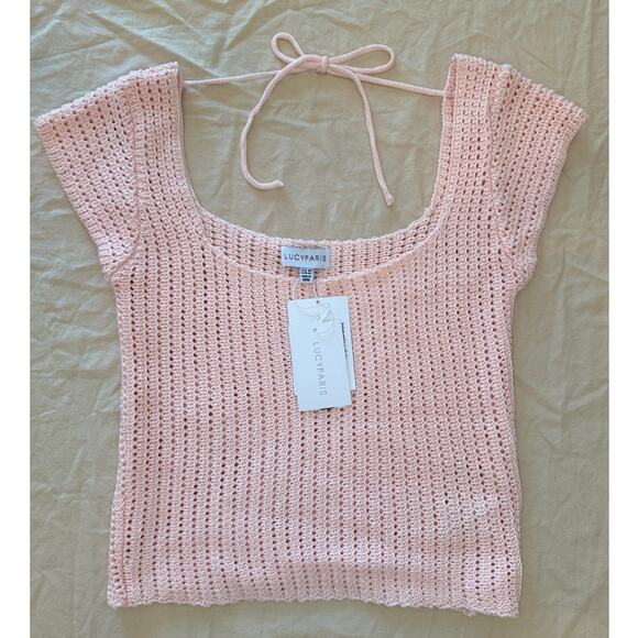 Lucy Paris NWT | Pear Crochet Cap Sleeve Sweater Top in Pink | size medium - Picture 1 of 6